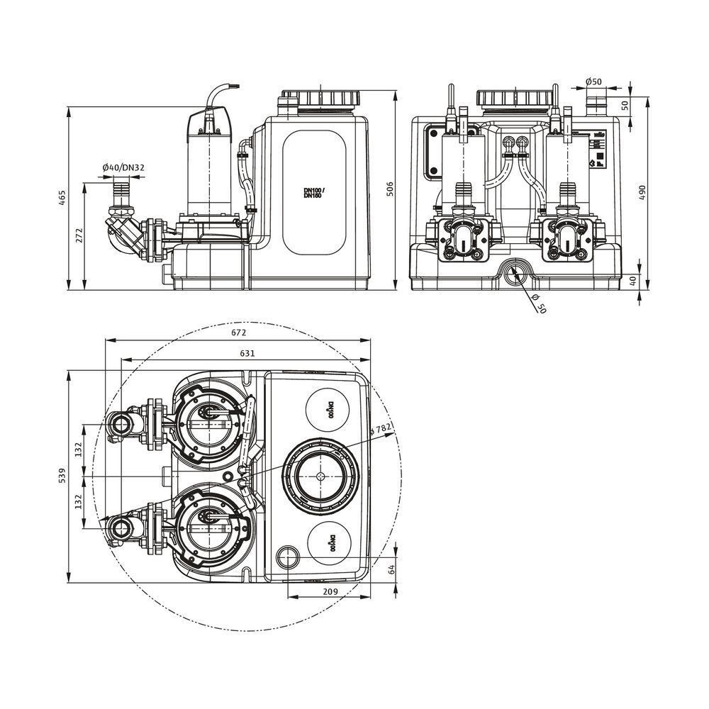 Wilo DrainLift SANI CUT-L Abwasser-Hebeanlage 20/M523/1-EF mit Schneidwerk, 230V, DN 110/... WILO-6095527 4062679283746 (Abb. 2)