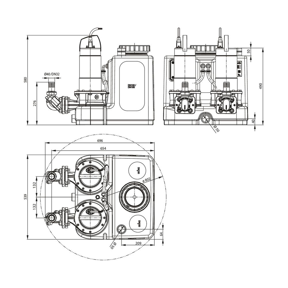 Wilo DrainLift SANI CUT-L Abwasser-Hebeanlage 42/T540/1-CEE mit Schneidwerk, 400V, DN 110... WILO-6095533 4062679283777 (Abb. 2)