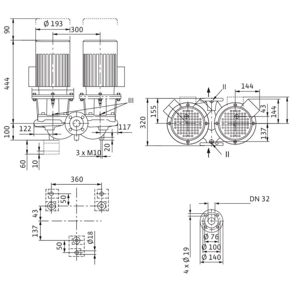 Wilo Trockenlaufer-Standard-Doppelpumpe DL 32/160-2, 2/2, DN32, 3x400V ...