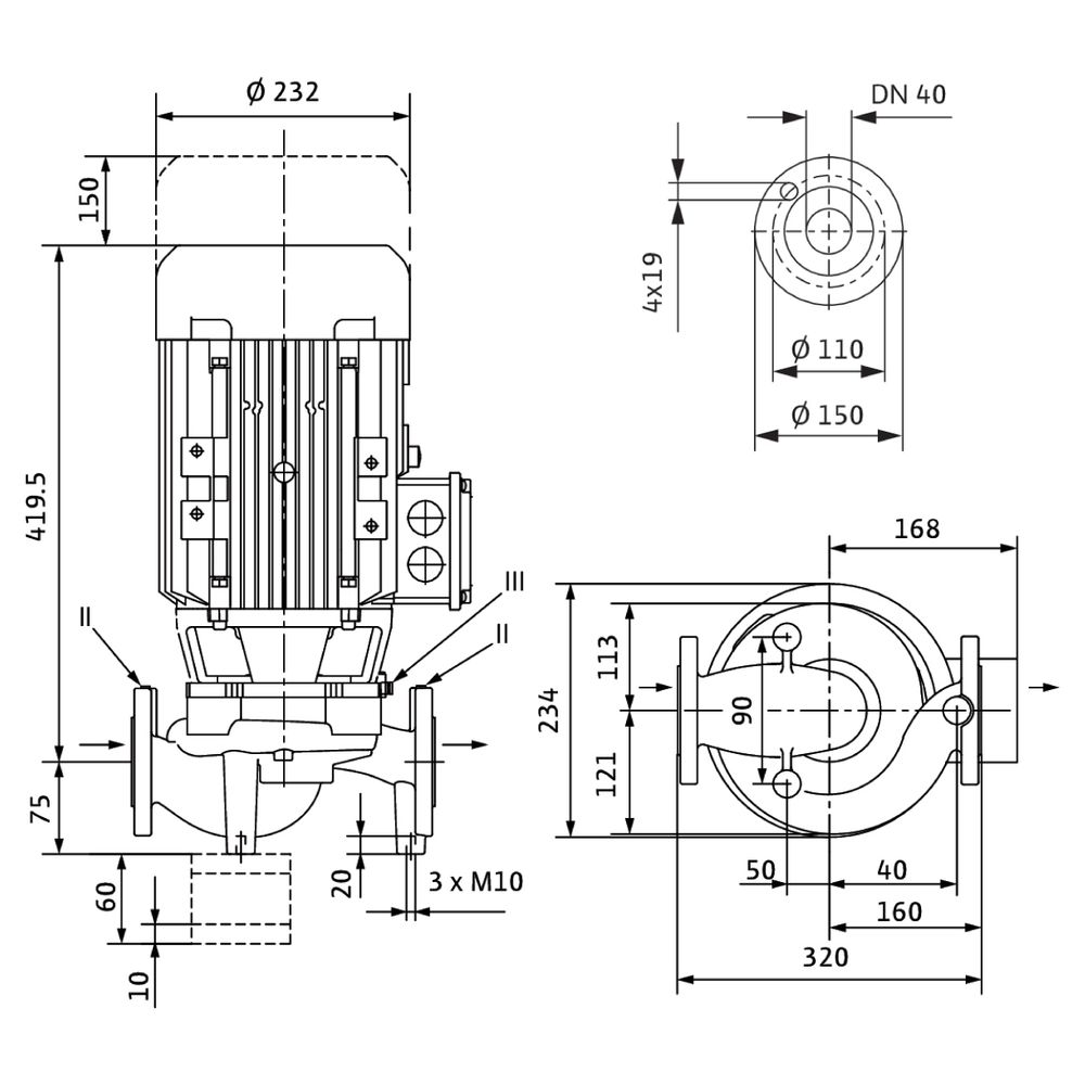 Wilo VeroLine Trockenläufer-Standard-Einzelpumpe IPL 40/160-4/2-S1, 400V, DN 40, PN 10, 4... WILO-2163259 4048482615196 (Abb. 2)