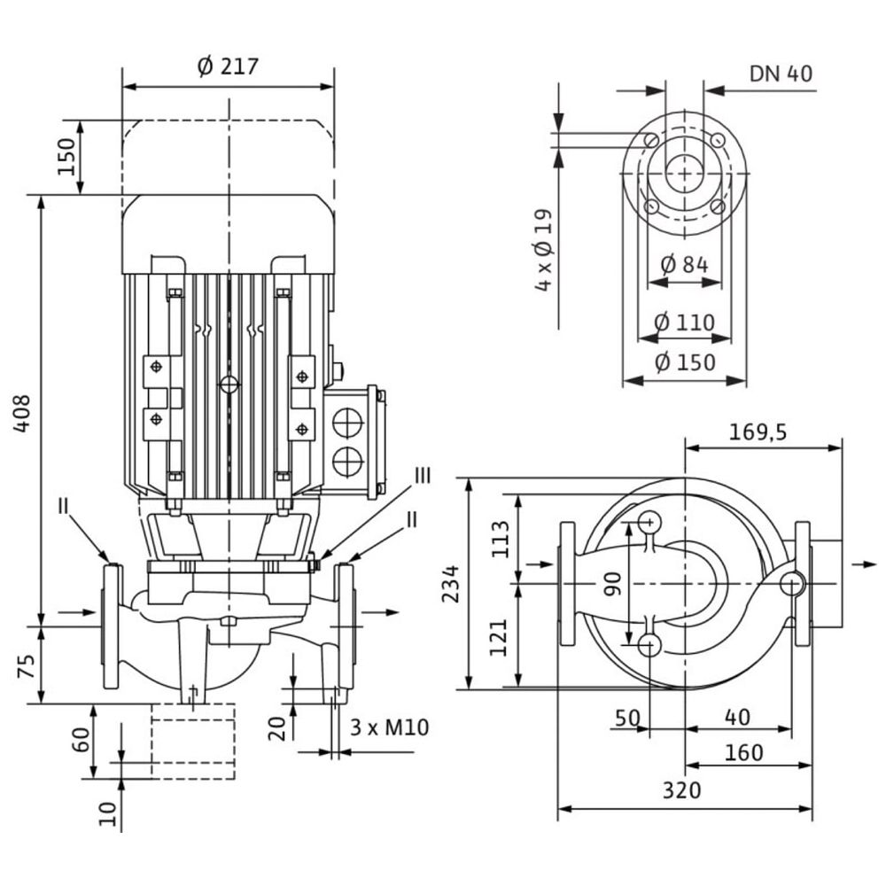 Wilo Trockenlaufer-Standard-Einzelpumpe IPL 40/150-3/2, 3x400V, 3kW ...