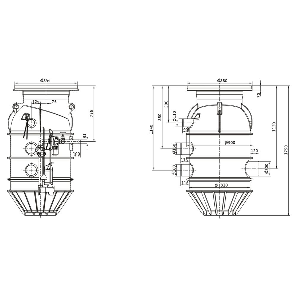 Wilo Port Pumpenschacht 800.2-1750-04D, 650 l, 1000x900x1750mm... WILO-6094910 4062679279206 (Abb. 2)