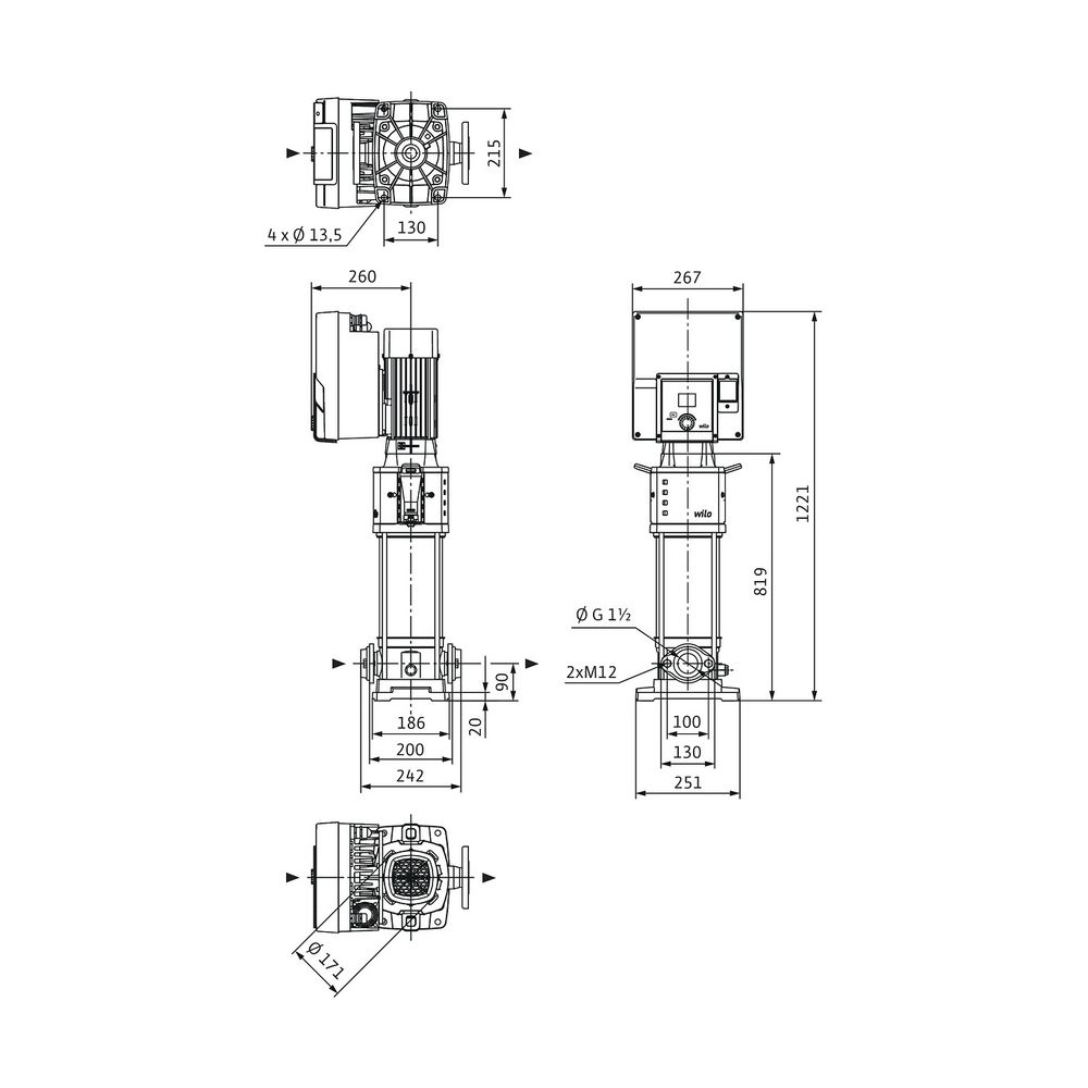 Wilo Helix2.0-VE Hochdruck-Kreiselpumpe 1009-1/16/E/KS/3, G 1 1/2", 5,5kW, 400V, PN 16... WILO-4250811 4062679277769 (Abb. 2)