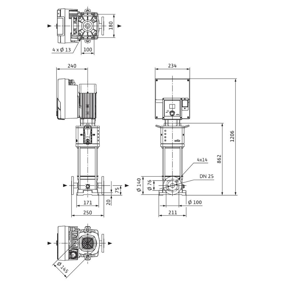 Wilo Helix2.0-VE Hochdruck-Kreiselpumpe 220-2/25/V/KS/3, DN 25, 3kW, 400V, PN 25... WILO-4250675 4062679217659 (Abb. 2)