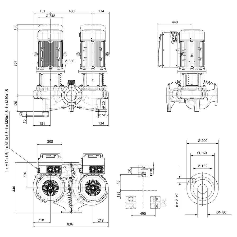 Wilo CronoTwin DL-E Trockenläufer-Energiespar-Doppelpumpe 80/160-22/2, 400V, DN 80, PN 16... WILO-2226324 4062679358123 (Abb. 2)