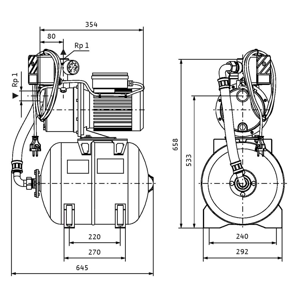 Wilo Jet Hochdruck-Kreiselpumpe mehrstufig HWJ 50 L 203, 0,75kW, 230V, G 1" / Rp 1", PN 6... WILO-4265554 4062679371870 (Abb. 2)