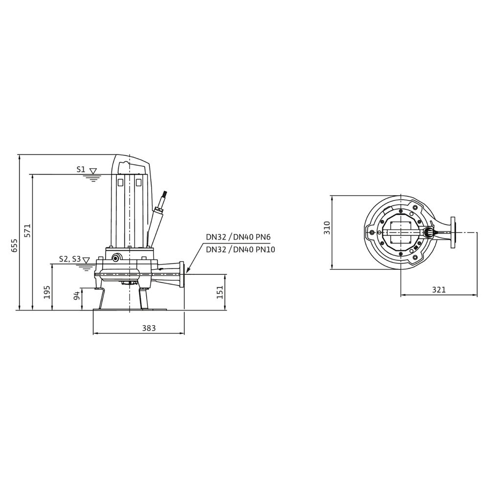 Wilo Rexa PRO Schneidwerkpumpe S03-324A/21T039X540/O, 400V, PN 6/10, DN 32/40, 3,9kW... WILO-6098428 4062679390376 (Abb. 2)