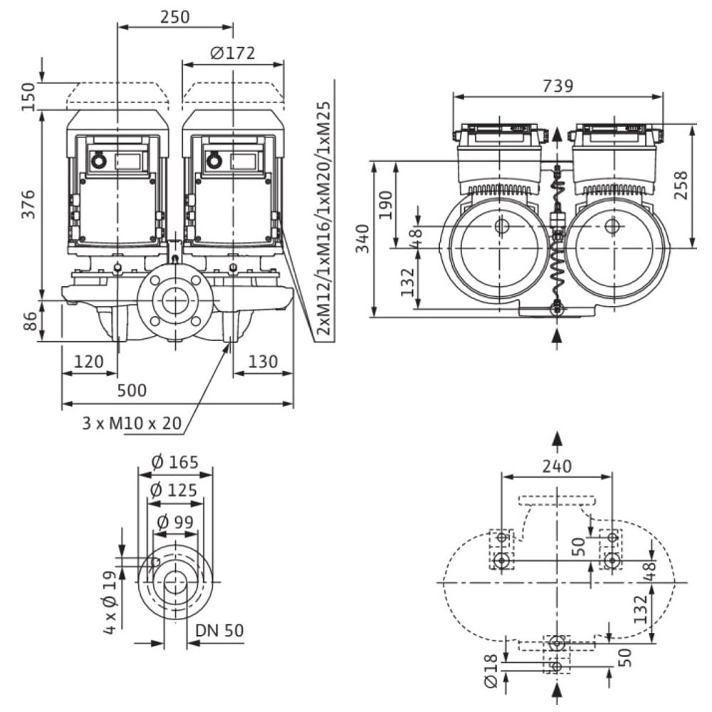 Wilo Trockenläufer-Energiespar-Doppelpumpe DP-E 50/130-2, 2/2-R1, DN50, 2.2kW... WILO-2159010  (Abb. 4)