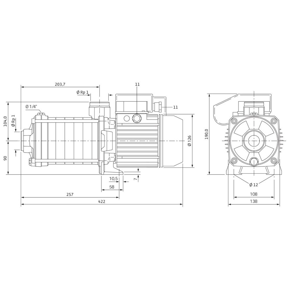 Wilo Hochdruck-Kreiselpumpe Economy MHIL 107-E-1-230-50-2, Rp 1" / Rp 1", 910W... WILO-4083893  (Abb. 3)