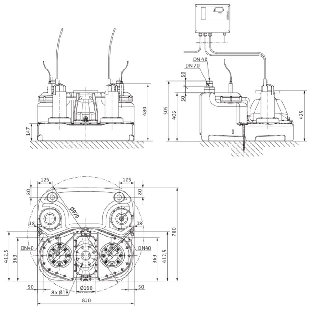 Wilo Abwasser-Hebeanlage Drain M 2/8 RV, DN80, 3x400V, 1.3kW... WILO-2531401  (Abb. 3)