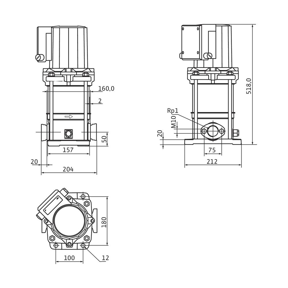 Wilo Multivert MVIS Hochdruck-Kreiselpumpe 208-1/16/K, 1,1kW, 400V, G 1", PN 16... WILO-2009039 4016322311355 (Abb. 2)