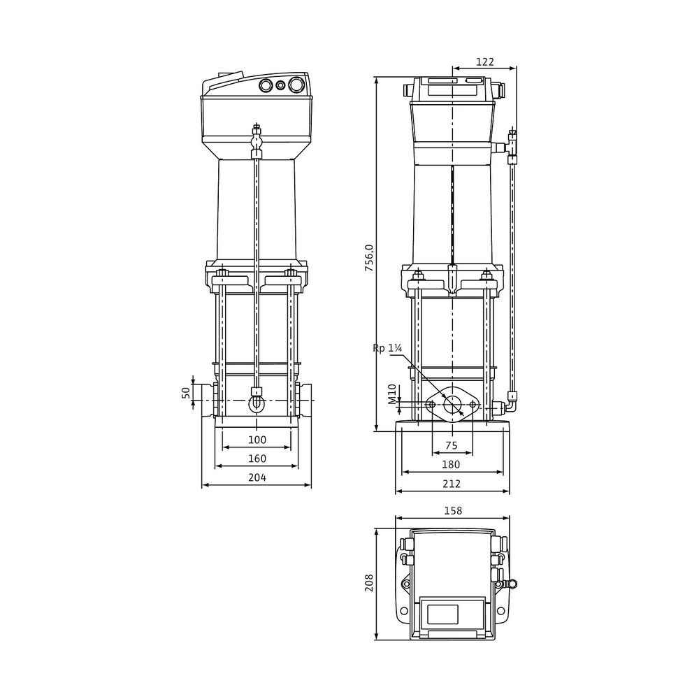 Wilo Multivert MVISE Hochdruck-Kreiselpumpe 410-3G, 2,0kW, 400V, G 1 1/4", PN 16... WILO-4225626 4048482836379 (Abb. 2)