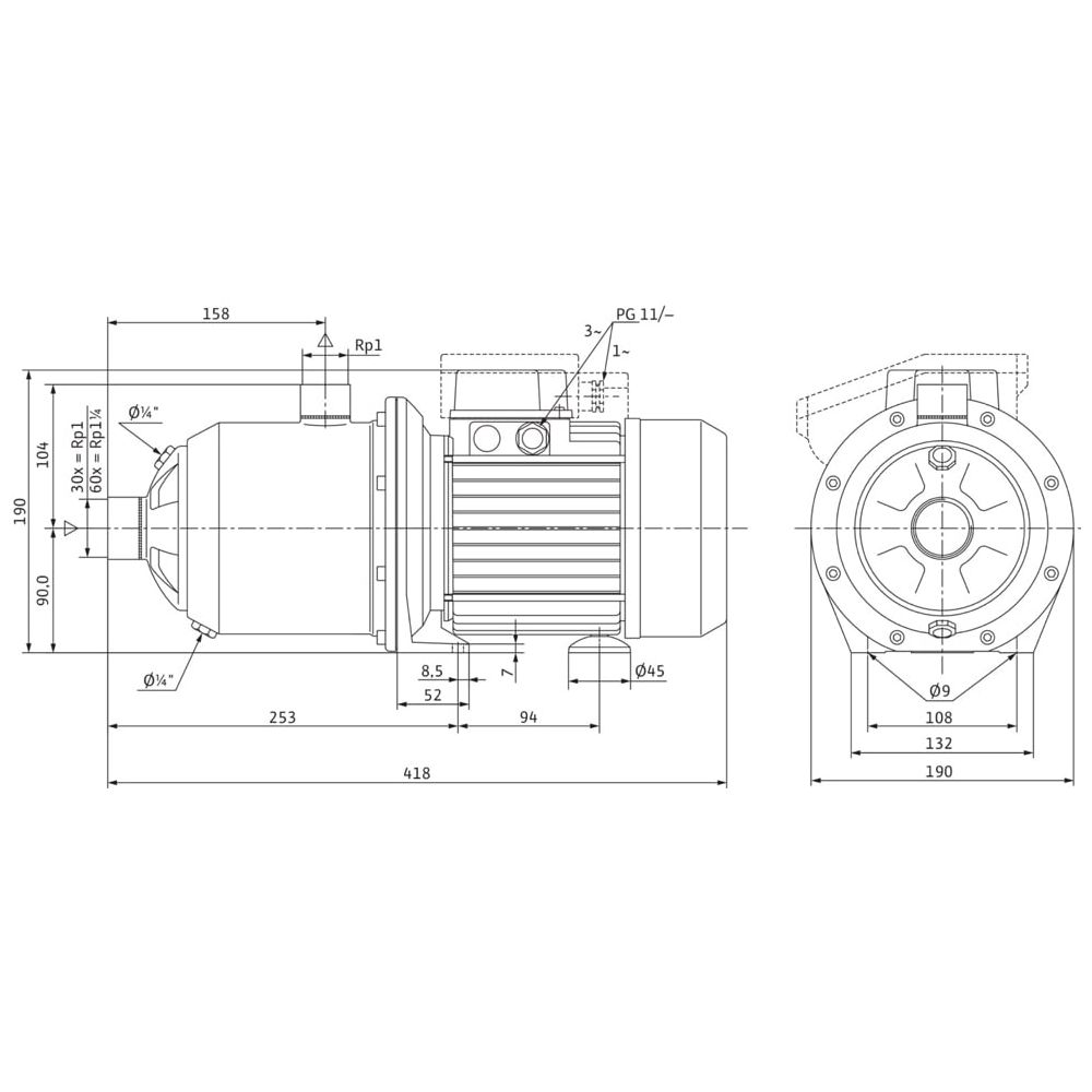 Wilo Hochdruck-Kreiselpumpe MultiPress MP 304, G1/G1, 400V, 0.84kW... WILO-4033355  (Abb. 3)