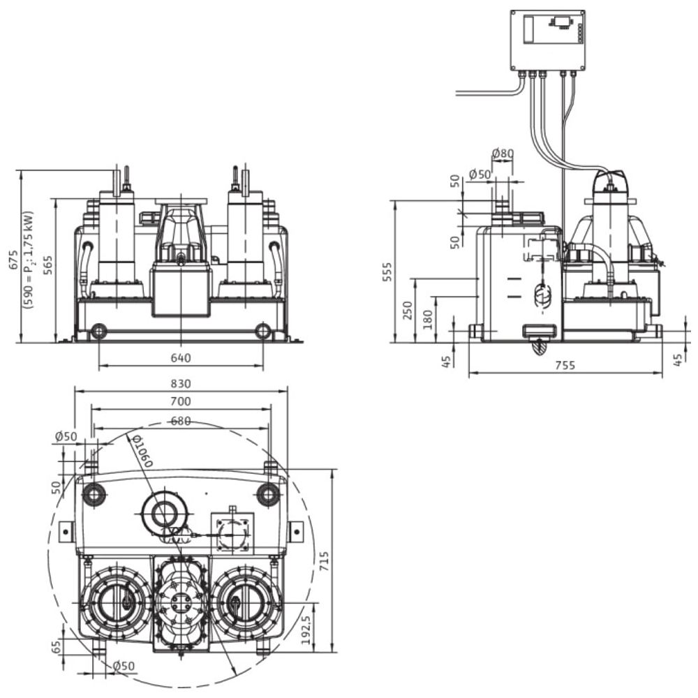 Wilo Abwasser-Hebeanlage RexaLift FIT L 2-10, DN80, 3x400V, 1.75kW... WILO-2536965  (Abb. 3)