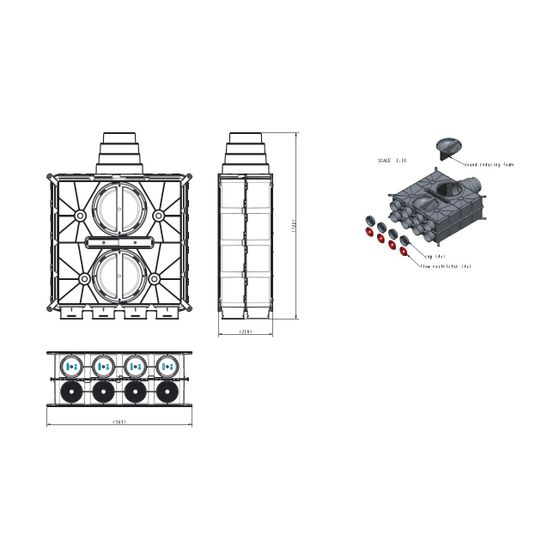 Wolf Luftverteiler DN 125-180 8 Stutzen DN 75 mit 4 Verschlusskappen