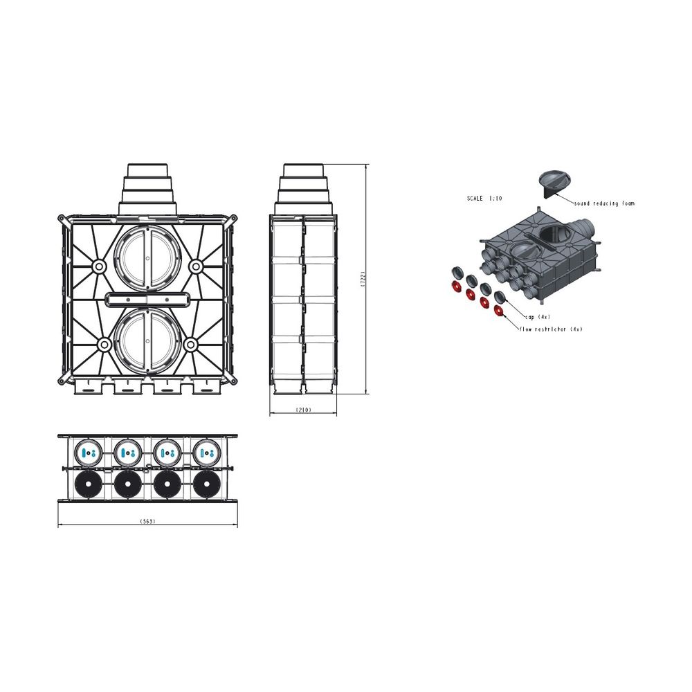 Wolf Luftverteiler DN 125-180 8 Stutzen DN 75 mit 4 Verschlusskappen... WOLF-2577595 4045013281813 (Abb. 2)