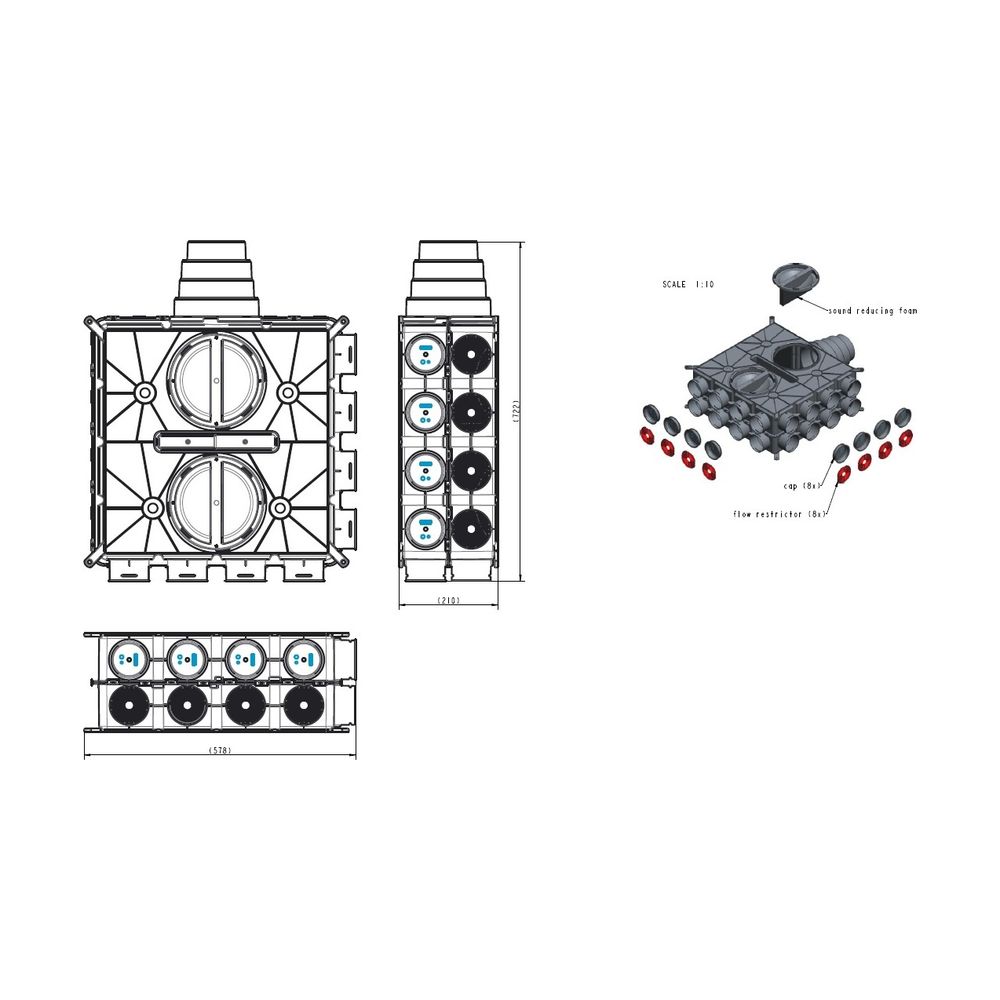 Wolf Luftverteiler DN 125-180 16 Stutzen DN 75 mit 4 Verschlusskappen... WOLF-2577596 4045013281820 (Abb. 2)