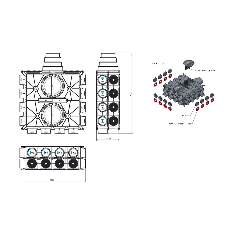 Wolf Luftverteiler DN 125-180 24 Stutzen DN 75 mit 4 Verschlusskappen... WOLF-2577597 4045013281837 (Abb. 2)
