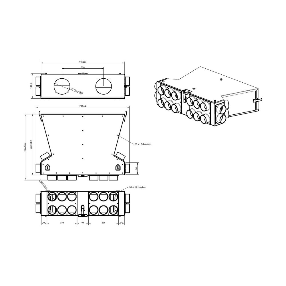 Wolf Luftverteiler DN 125 für CWL-F-150 2x10 Stutzen DN 63 mit je10 Rohrkappen... WOLF-2577841 4045013359031 (Abb. 2)
