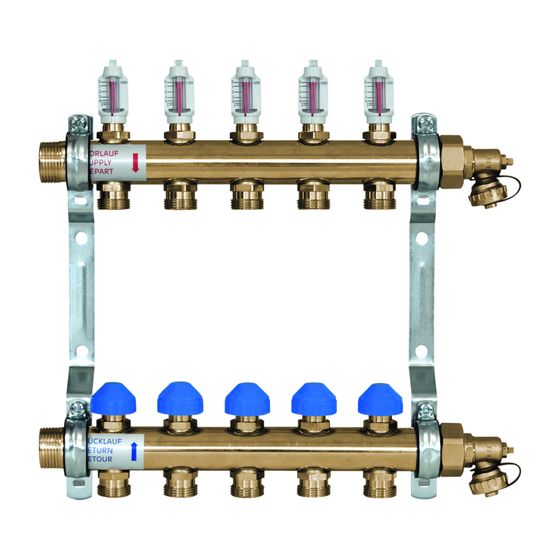 Zewotherm Verteiler Messing Premium für 2 Heizkreise mit DFM