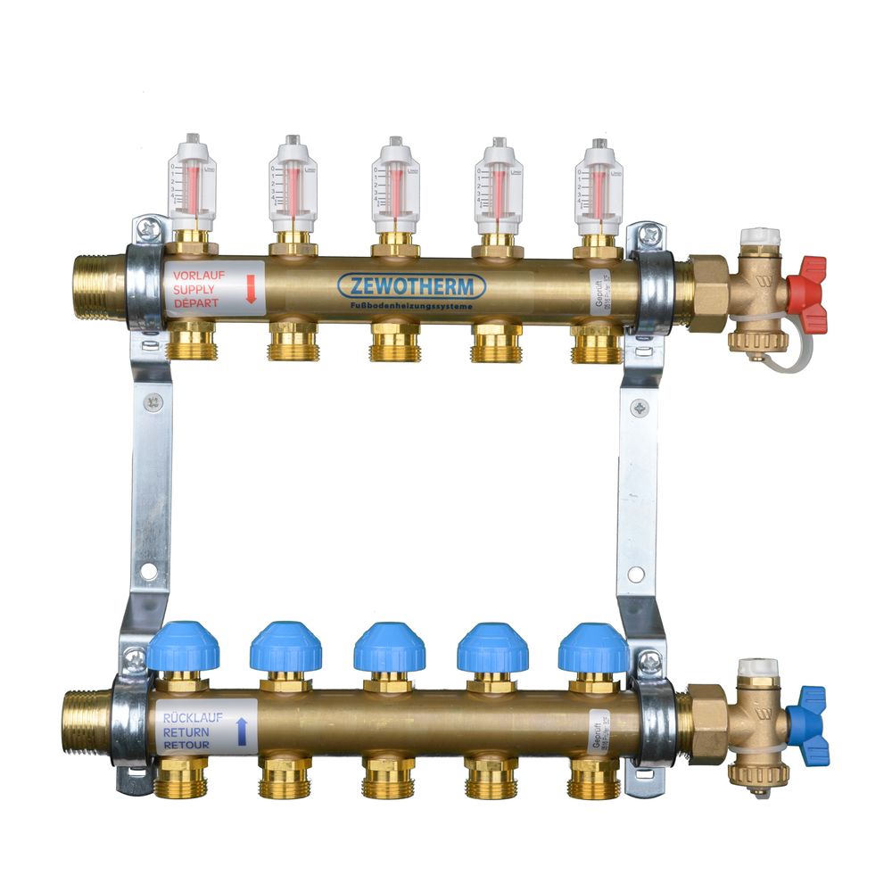 Zewotherm Verteiler Messing Premium für 3 Heizkreise mit DFM... ZEWOTHERM-11100055 4251346804982 (Abb. 1)