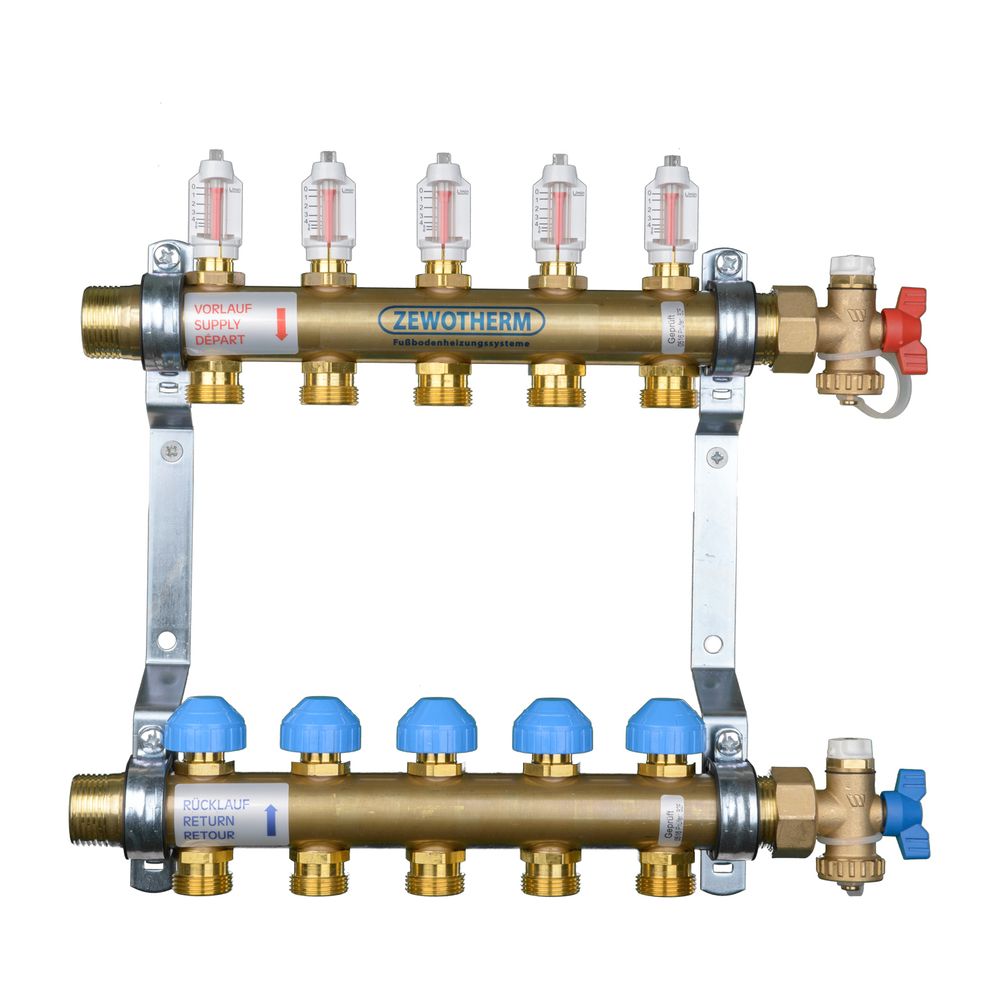 Zewotherm Verteiler Messing Premium für 4 Heizkreise mit DFM... ZEWOTHERM-11100056 4251346804999 (Abb. 1)